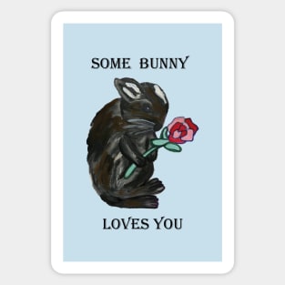 Black rabbit with rose: Some bunny loves you Sticker